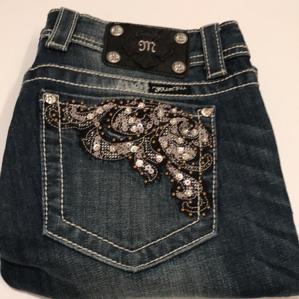 Miss me jeans boot cut hemmed short bling pockets sequins 29